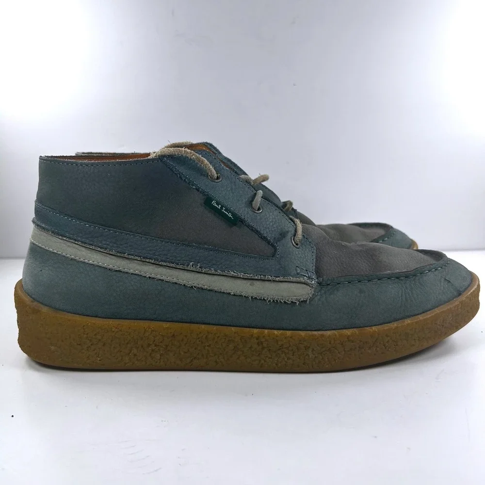 PS Paul Smith Mens Blue Grey Leather Crepe Sole Chukka Boots Size 9 UK